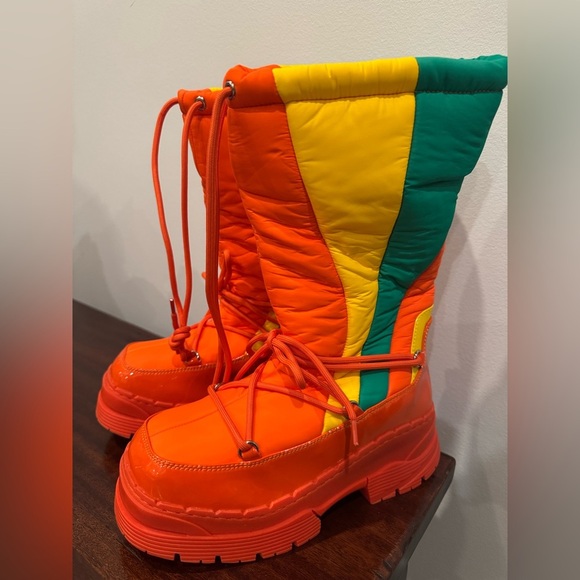 🆕Jeffrey Campbell Skis Snow Boots/ Orange Multi Retro Moon Boot 8 - Picture 9 of 9